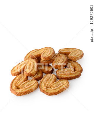 Top View of Puff Pastry Cookies Goose Feet Shape Isolated on White Background 139275603