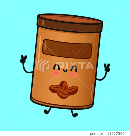 Kawaii coffee jar character making peace sign Kawaii coffee jar character making peace sign 139275994
