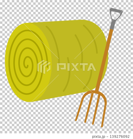 Illustration of a hay bale and a fork 139276092