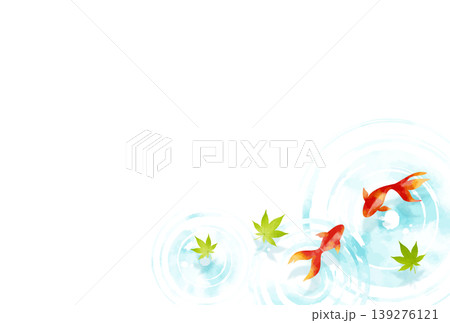 夏・暑中見舞い・和風 水彩風 赤い金魚と水面の波紋 夏・暑中見舞い・和風 水彩風 赤い金魚と水面の波紋 139276121