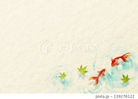 夏・暑中見舞い・和風 水彩風 赤い金魚と水面の波紋 和紙の背景 夏・暑中見舞い・和風 水彩風 赤い金魚と水面の波紋 和紙の背景 139276122