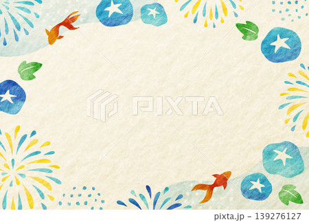 夏・水彩風 朝顔・花火・金魚 フレーム おしゃれな暑中見舞い 和紙 夏・水彩風 朝顔・花火・金魚 フレーム おしゃれな暑中見舞い 和紙 139276127