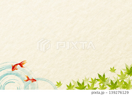 夏・暑中見舞い・和風・和紙 水彩風 赤い金魚と水面の波紋 夏・暑中見舞い・和風・和紙 水彩風 赤い金魚と水面の波紋 139276129