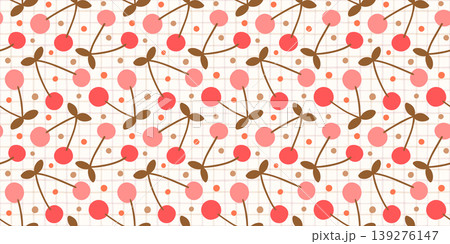 Hand Drawn Pink and Red Cherry Seamless Vector Pattern, Cute Retro Doodle Fruit on Check Grid, Coquette Cottagecore Vintage Gingham Background Hand Drawn Pink and Red Cherry Seamless Vector Pattern, Cute Retro Doodle Fruit on Check Grid, Coquette Cottagecore Vintage Gingham Background 139276147