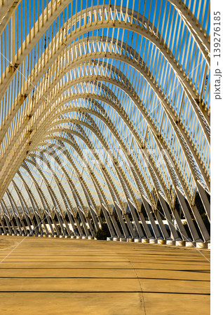 White steel arches of Santiago Calatrava at Athens Olympic Complex, Greece. White steel arches of Santiago Calatrava at Athens Olympic Complex, Greece. 139276185