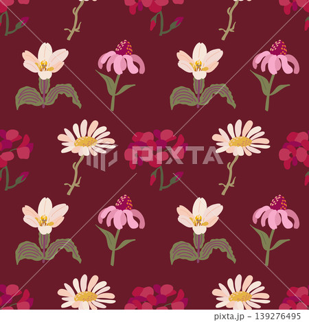 Burgundy Botanical Pattern Minimalist Burgundy Botanical Pattern Minimalist 139276495