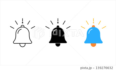 Ringing notification bell icons set for digital alerts and user interface elements in modern vector graphics isolated on white background 139276632