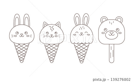 animal ice cream cone illustrations featuring bunny, cat, and bear designs animal ice cream cone illustrations featuring bunny, cat, and bear designs 139276802