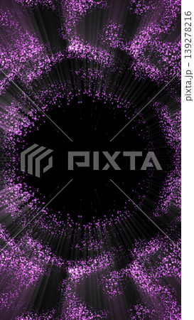 Purple glowing particle vortex forming a circular portal of glittering dust on dark abstract background Purple glowing particle vortex forming a circular portal of glittering dust on dark abstract background 139278216