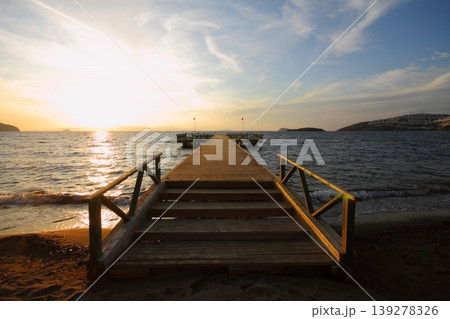 Pier and spectacular sunset in Bodrum Pier and spectacular sunset in Bodrum 139278326