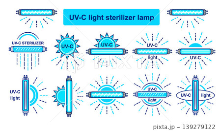 UV disinfection light bulb lamp. UVC ultraviolet sterilizer. Electric antibacterial sterilization quartz lightbulb tube. Sanitize cleaning ray. Hygiene sanitary anti bacteria, virus protection vector UV disinfection light bulb lamp. UVC ultraviolet sterilizer. Electric antibacterial sterilization quartz lightbulb tube. Sanitize cleaning ray. Hygiene sanitary anti bacteria, virus protection vector 139279122