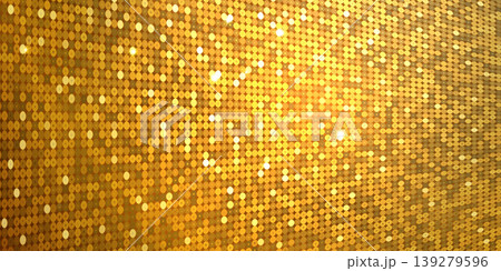 Shiny gold sequin background with bright white sparkles and star glints. 139279596