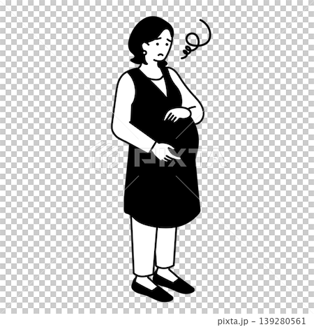 一幅單色等距插圖,描繪了一位表情憂慮的孕婦。 一幅單色等距插圖,描繪了一位表情憂慮的孕婦。 139280561