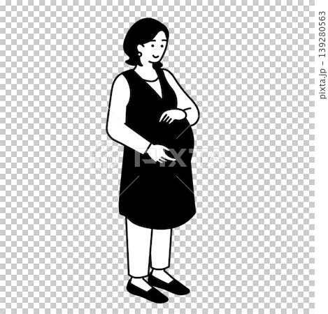 モノクロのアイソメトリック構図の笑顔の妊婦のイラスト 139280563