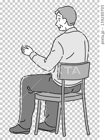 椅子に座って話すシニア男性のモノトーンイラスト 椅子に座って話すシニア男性のモノトーンイラスト 139280705