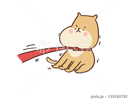 リードを引っ張られても足を踏ん張って抵抗する柴犬のイラスト（現状維持バイアス・拒否） 139280792