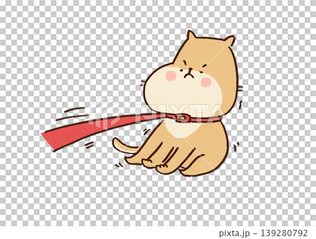 リードを引っ張られても足を踏ん張って抵抗する柴犬のイラスト（現状維持バイアス・拒否） 139280792