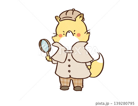探偵の格好をして虫眼鏡を覗き込むキツネのイラスト(課題の調査・セキュリティ対策) 探偵の格好をして虫眼鏡を覗き込むキツネのイラスト(課題の調査・セキュリティ対策) 139280795