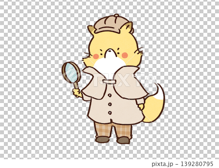 An illustration of a fox dressed as a detective peering through a magnifying glass (investigating a problem/security measures). 139280795