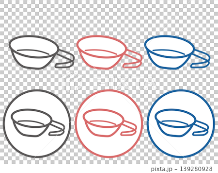 Sierra Cup Icon Set: Illustrations of camping tableware and cooking utensils, 3 color variations. Sierra Cup Icon Set: Illustrations of camping tableware and cooking utensils, 3 color variations. 139280928