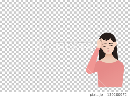 Vector illustration of a woman with a severe headache and deep worry. Vector illustration of a woman with a severe headache and deep worry. 139280972