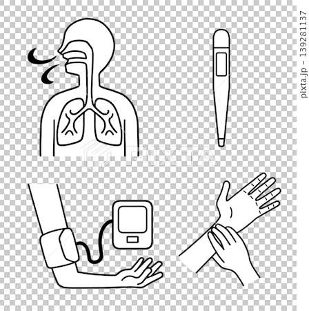 Vital Signs Illustration Set 02 (Pulse, Respiration, Body Temperature, Blood Pressure) 139281137