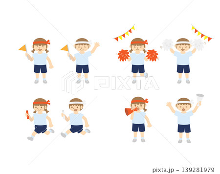 運動会や体育祭を楽しむ子供たちのイラストセット 運動会や体育祭を楽しむ子供たちのイラストセット 139281979