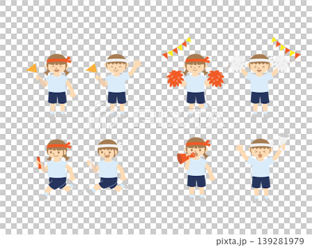 運動会や体育祭を楽しむ子供たちのイラストセット 運動会や体育祭を楽しむ子供たちのイラストセット 139281979