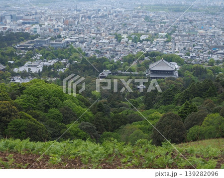 新緑の若草山から見下ろす古都の至宝。東大寺大仏殿を望む絶景パノラマ 新緑の若草山から見下ろす古都の至宝。東大寺大仏殿を望む絶景パノラマ 139282096