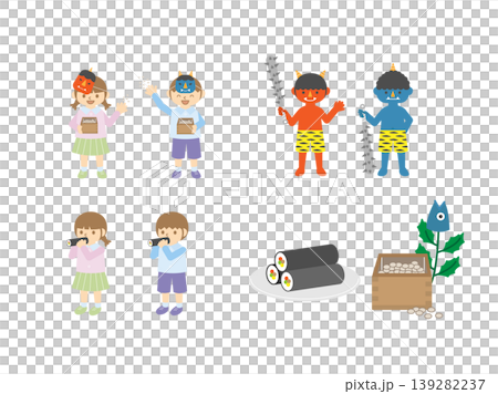 Extra-large illustration set of Setsubun rituals and lucky charms Extra-large illustration set of Setsubun rituals and lucky charms 139282237
