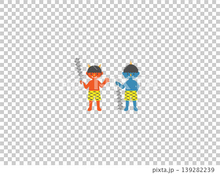 A demon character holding a club and waving with a smile, and another demon character standing upright. A demon character holding a club and waving with a smile, and another demon character standing upright. 139282239