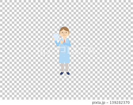 An illustration of a medical professional wearing a white coat and pointing to documents and prescriptions. An illustration of a medical professional wearing a white coat and pointing to documents and prescriptions. 139282370