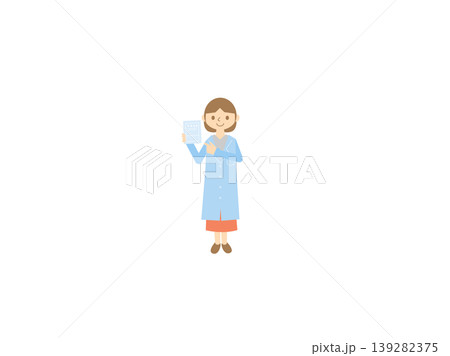 白衣を着て処方箋や書類を指差す女性専門家のイラスト 白衣を着て処方箋や書類を指差す女性専門家のイラスト 139282375