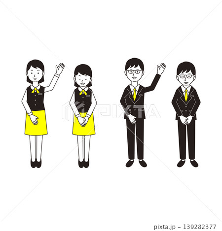 ビジネススーツと制服姿で挨拶する男女のイラストセット ビジネススーツと制服姿で挨拶する男女のイラストセット 139282377