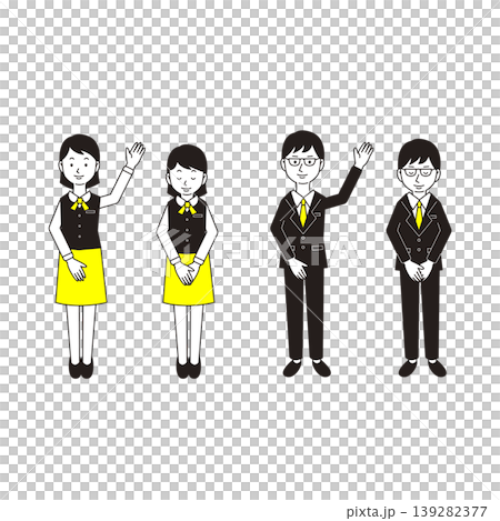 ビジネススーツと制服姿で挨拶する男女のイラストセット ビジネススーツと制服姿で挨拶する男女のイラストセット 139282377