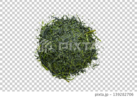 透過背景に配置した煎茶の茶葉の真俯瞰切り抜き素材 139282706