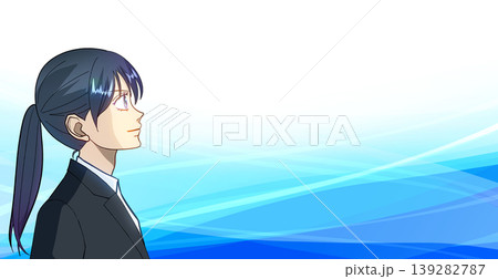 制服の女子学生または社会人、見上げている横顔右向きアニメ風イラスト、右に余白 制服の女子学生または社会人、見上げている横顔右向きアニメ風イラスト、右に余白 139282787