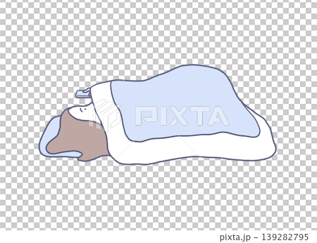 Illustration of a woman looking at her smartphone while lying in bed 139282795
