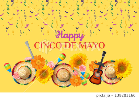 Cinco de Mayo decor: sombreros, flowers, music Cinco de Mayo decor: sombreros, flowers, music 139283160