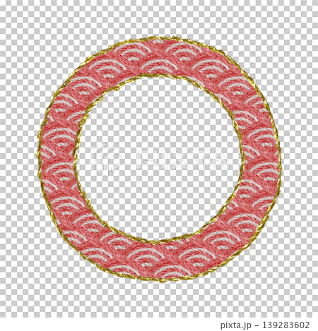 [Japanese-style Seigaiha (wave pattern) frame] Hand-embroidered illustration material 139283602