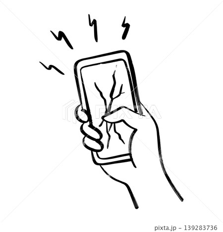 Hand holding smartphone with cracked screen, hand drawn doodle style vector illustration. Hand holding smartphone with cracked screen, hand drawn doodle style vector illustration. 139283736