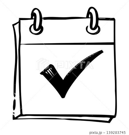 Hand Drawn Calendar Icon with Check Mark Doodle Illustration. Hand Drawn Calendar Icon with Check Mark Doodle Illustration. 139283745