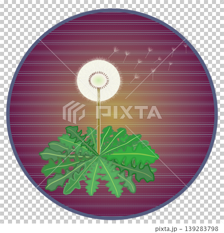 一幅蒲公英絨毛被風吹散的插圖,背景為圓形。 一幅蒲公英絨毛被風吹散的插圖,背景為圓形。 139283798
