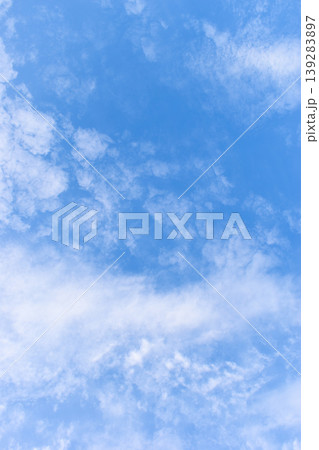 beautiful blue sky and white fluffy group of clouds with sunrise in the morning, natural background 139283897