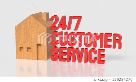 24 7 Customer Service Home Support Concept With Wooden House And Red Text 3d render. 24 7 Customer Service Home Support Concept With Wooden House And Red Text 3d render. 139284270