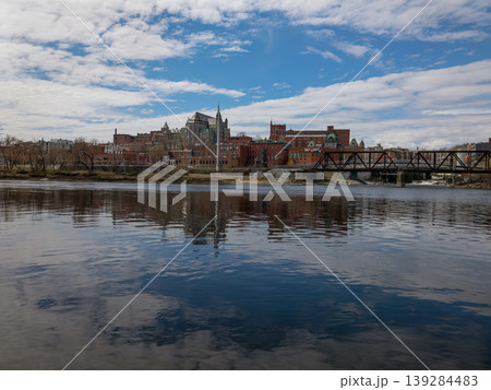 Downtown Sherbrooke Quebec cityscape with river and cloudy sky Downtown Sherbrooke Quebec cityscape with river and cloudy sky 139284483