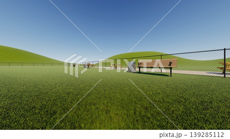 広々とした緑のドッグランの風景 犬無し(3DCG・イラスト) 広々とした緑のドッグランの風景 犬無し(3DCG・イラスト) 139285112