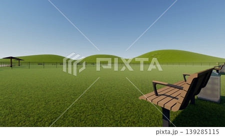 広々とした緑のドッグランの風景　犬無し（3DCG・イラスト） 139285115