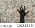 Conceptual shadow of an open human hand palm on a gray textured cement wall 139285250