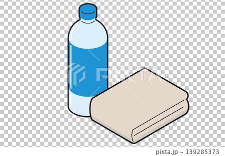 A plastic bottle and a beige towel A plastic bottle and a beige towel 139285373